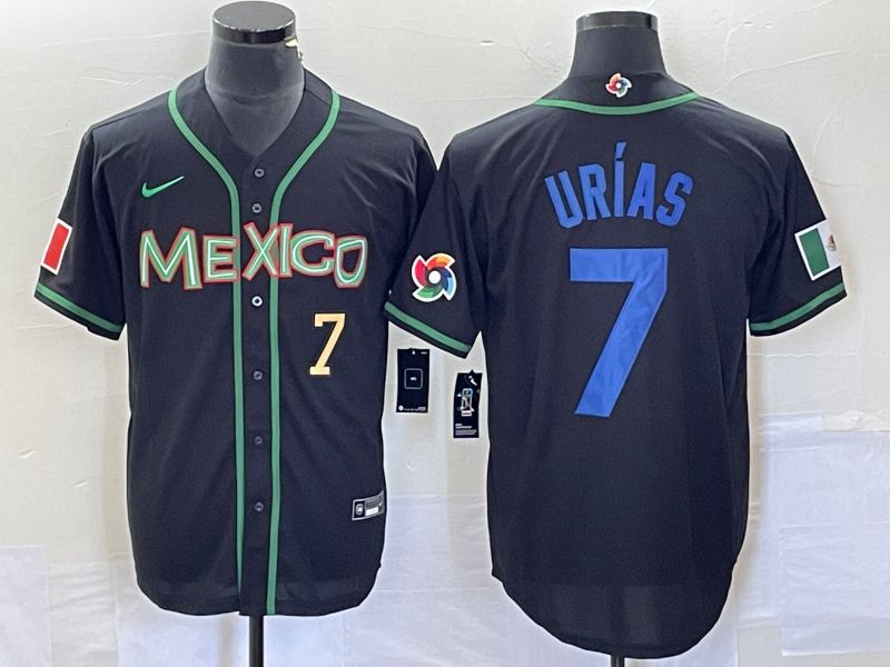 Men 2023 World Cub Mexico 7 Urias Black blue Nike MLB Jersey3